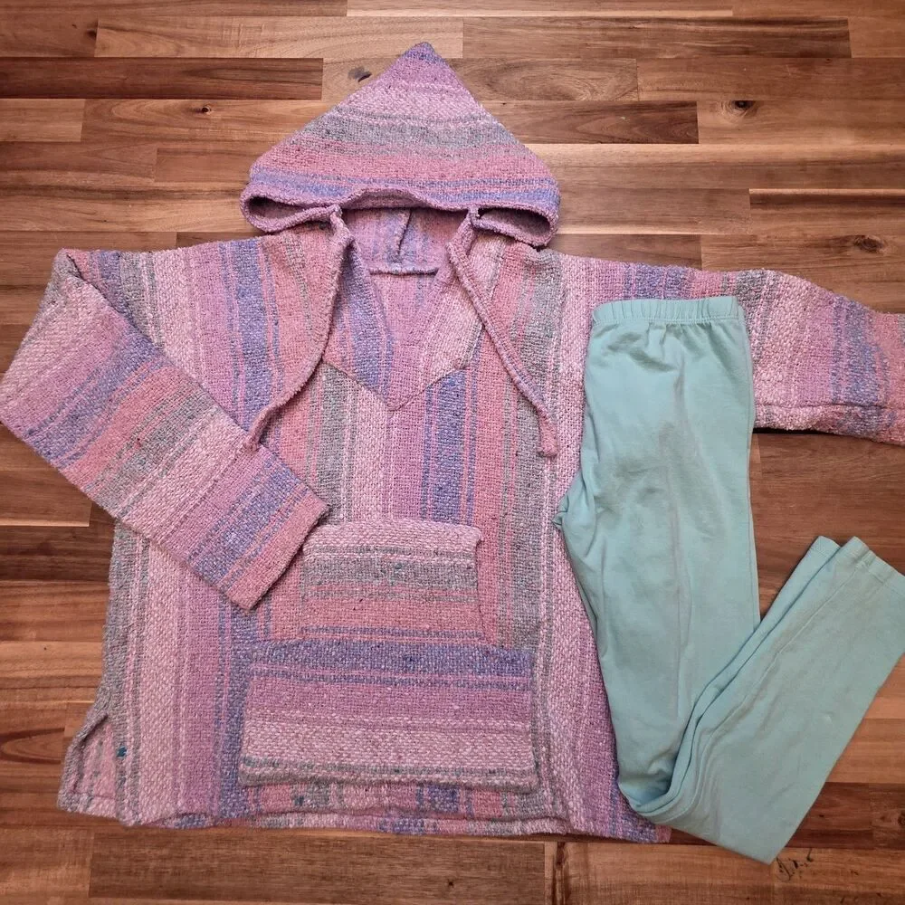 Girls 10/12 Baja Hoodie & Mint Green Leggings 2 Piece Outfit Lot